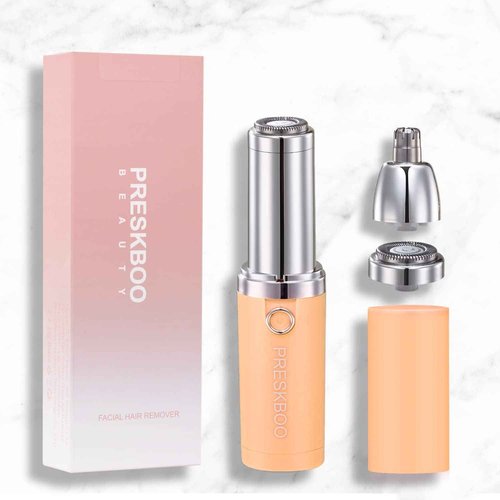 PRESKBOO Nose Hair Trimmer for Women and Men,2 in 1 Facial Hair Remover,Electric Face Shaver Razor for Nose Ear Eyebrow Peach Fuzz Lips Chin,DermaplaningTool,Facial Hair Removal,Orange/uhy6
