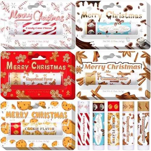 75 Pcs Christmas Peppermint Candy Flavor Lip Balms Bulk Peppermint Candy Gingerbread Hot Cocoa Cookie Cinnamon Flavor Lip Balms Christmas Party Gifts Stocking Stuffers for Employee Staff