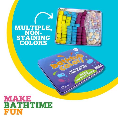 Kid Made Modern Bath Color Tablets for Kids - 450 Non Toxic Bath Drops for Toddlers Blue, Yellow, Pink, and Purple Bathtub Color Fizzies Tablets - Fun & Mini Bath Bombs (150 Count / 3 Pack - Ages 3+)