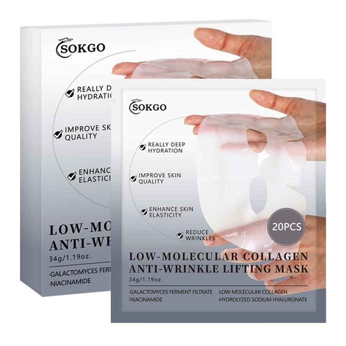 Sokgo Low Molecular Weight Collagen Overnight Hydrogel Mask, Enhances Skin Elasticity, Reduces Pores, Transforms from White to Transparent Upon Absorption Skin Care Treatment，