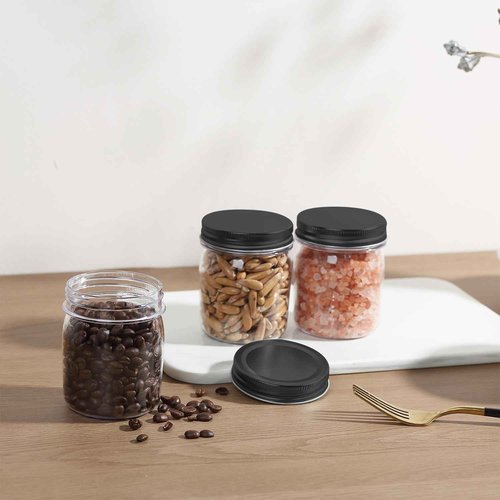 novelinks 8 oz Clear Plastic Jars with Screw-On Lids - BPA-Free Refillable Storage Containers for Slime, Spices, Crafts, Kitchen & Home Organization (24 Pack,Black)