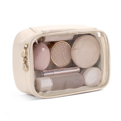 Pocmimut Clear Makeup Bags,Small Makeup Pouch with Large Cosmetic Bag Toiletry Bag Car Accessories Storage for Women,Travel Essentials Organizers,Beige