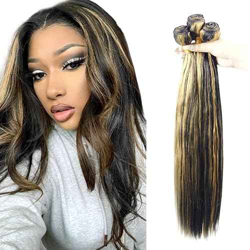 P1B/27 Highlight Bundles Human Hair Honey Blonde Straight 3 Bundles 20 22 24 inch Vinmdonm Unprocessed Virgin Remy Hair Extensions Ombre Bundle