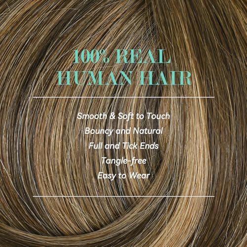 Ukira Balayage Clip in Hair Extensions Real Human Hair, 22 Inch 75g 4/27/4 Chocolate Brown to Caramel Blonde Ombre Human Hair Extensions, Natural Straight Remy Human Hair Clip ins for Women