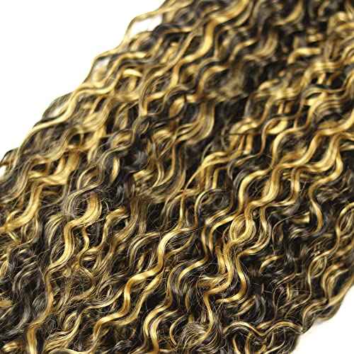 P1B27 Highlight Blonde Human Hair Bundles Honey Blonde Kinky Curly 3 Bundles 14 16 18 inch Vinmdonm 2 Tone Black and Blonde Highlight Bundle