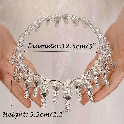 Wekicici Silver Round Crystal Tiaras Queen Crowns for Women Girls Princess Tiara with Rhinestone Wedding Crown for Prom Bridal Festival Party Christmas Gifts (Silver)