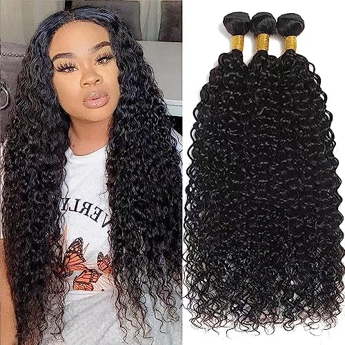 Water Wave Bundles Human Hair 20 22 24 Inch Deep Wave Bundles 10A Brazilian 100% Unprocessed Virgin Human Hair Wet and Wavy Bundles Double Weft Water Curly Weave 3 Bundle Natural Black