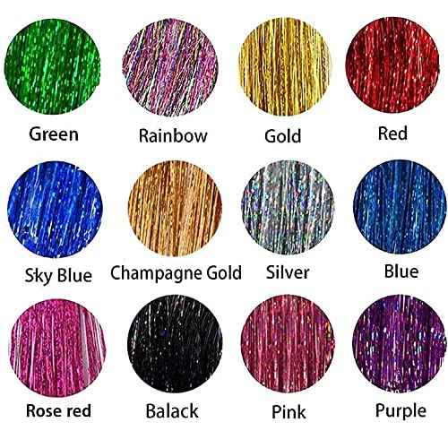 Hair Tinsel Kit, Fairy Tinsel Hair Extensions With Tool 3200 Strands 12 Colors Holographic Hair Tinsel Heat Resistant Sparkling Hair Glitter for Christmas New Year Party