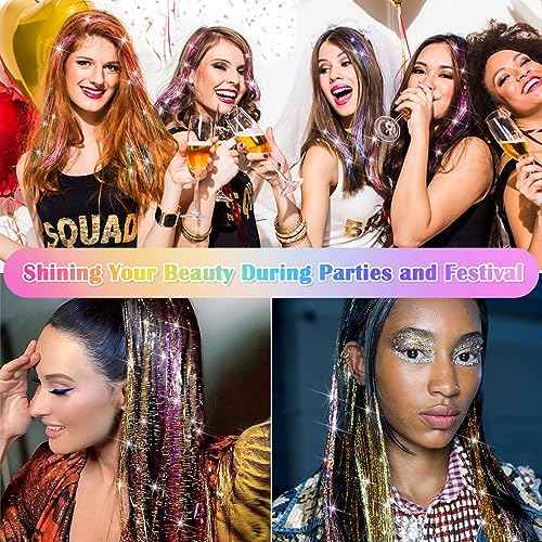 6000 Strands Hair Tinsel Kit in 20 Colors, Glitter Tinsel Hair Extensions Kit Heat-resistant, Fairy Hair Tinsel Tool for Shiny Hair Extension, Women Girls Hair Accessories at Party