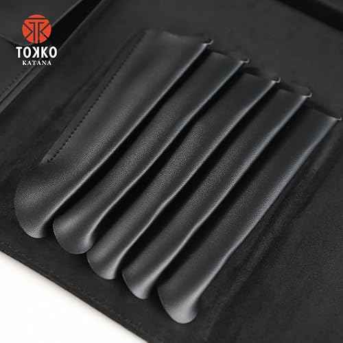 Tokko Katana Professional Shear Case ? Black Textured Leatherette 5-Slot Holder for Hair Cutting Shears, Scissors & Combs ? Snap Closure, Portable & Protective Folding Pouch for Stylists & Barbers