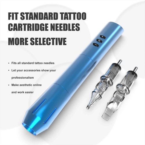109 Wireless Tattoo Pen Machine Rotary Tattoo Gun with 2PCS Replaceble Batteries Coreless Motor Digital Display Tattoo Needles 10PCS Standard Size 5RL Disposable Tattoo Cartridge Needles with Membrane