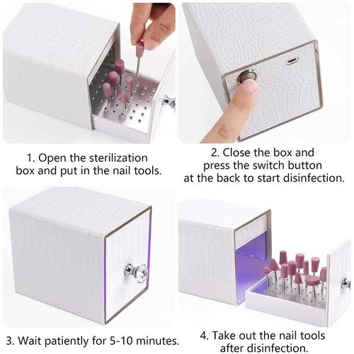 Yokilly Nail Drill Bit Holder,Blue UV Light Box for Grinding Heads Dustproof Stand Displayer Acrylic 48 Holes Nail Salon Organizers Manicure Tools with USB Charging(Not Inlcude Drill Bits)