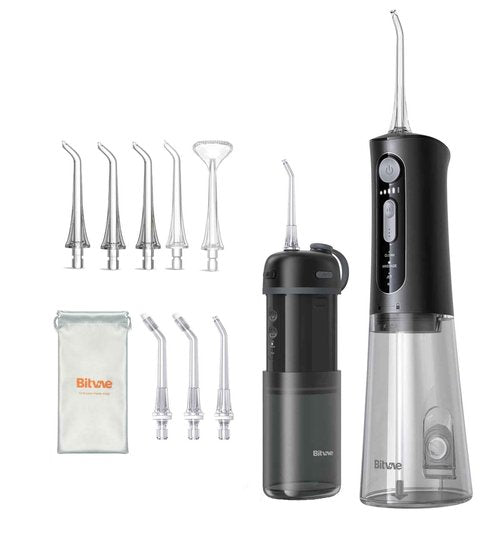 Bitvae Cordless Water Dental Flosser & P1 Portable Mini Water Flosser for Travel, Black & Black