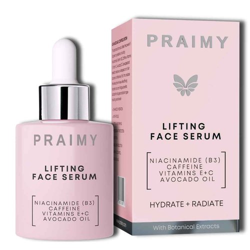 PRAIMY Lifting Face Serum with Niacinamide, Caffeine, Vitamin C & E – Nourishing Botanical Extracts, Avocado Oil, Squalane & Escin Complex for Youthful, Radiant-Looking Skin, 1 fl oz