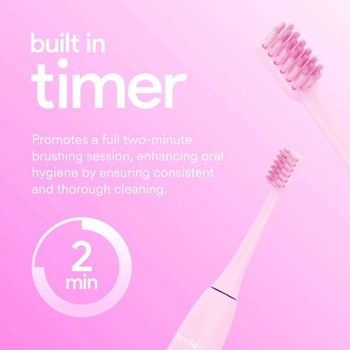 HISMILE Electric Toothbrush, 3 Brushing Modes, Smart Timer, Rechargeable Electric Tooth Brush for Adults and Children, Soft-Tapered Bristles, Mode Memory (Pink)