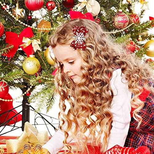 8pcs Christmas Hair Clip Glitter Sequined Christmas Santa Bow Clips Christmas Tree, Snowflower Elk Bow Hair Barrettes Hairpin Christmas Tree Accessories Christmas Birthday Gifts for Girls Women Toddlers