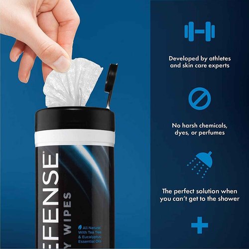 Defense Soap Body Wash 32 oz Body Wipes 40 Count (Pack of 2) - Natural Shower Gel with Tea Tree Oil, Eucalyptus Oil, Rosemary and Aloe Vera