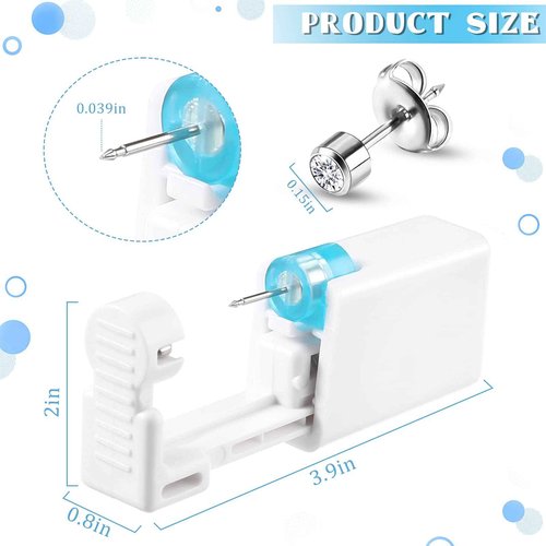 Chumia 24 Pieces Self Ear Piercing Tool Disposable Kit Household Ear Piercing Tools Safety Portable Nose Tools with 24 Pieces Crystal Earring Studs(Silver Earring)