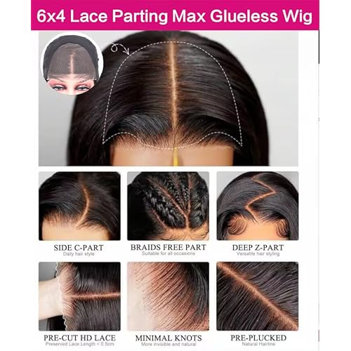 26 Inch Straight Human Hair Glueless Wigs 100% Human Hair Bleached Knots Upgraded Lace Front Wigs Pre Cut Straight 6x4 Glueless Lace Closure Wigs for Women 180% Density Invisible Melt Skin