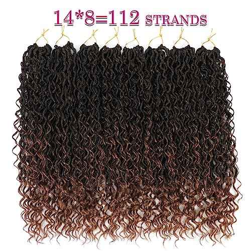 8 Packs Goddess Faux Locs Crochet Hair for Black Women, Goddess Locs Crochet Hair, Boho Style Locs, River Hair with Curly Ends (18Inch, T30#, 8Packs)