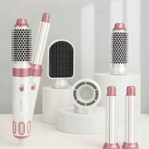 MIEARA 5 in 1 Hair Air Styler, Ionic Hair Dryer Brush Hot-Air Curlers, Multi Hair Styler, Blow Dryer for Fast Drying Straightening Volumizing Curling Styling (Pink)
