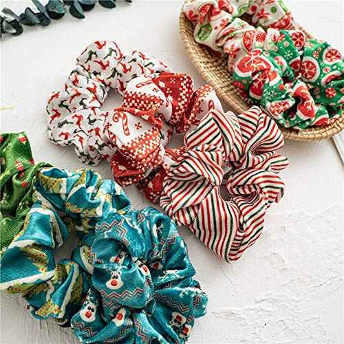 8 Pcs Christmas Scrunchies for Hair Elk Santa Claus Elastic Hair Bands Snowflake Christmas Tree Bow Hair Ties for Woman Girls, Glittery Ponytail Holders for Christmas Decoration Costume Party