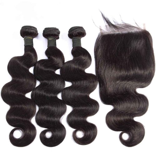 DreamPack Bundles with Closure Human Hair Body Wave Bundles Human Hair with 4x4 Lace Closure 100% Unprocessed Virgin Hair Extensions Natural Color (10" 10" 10" + 8" closure)