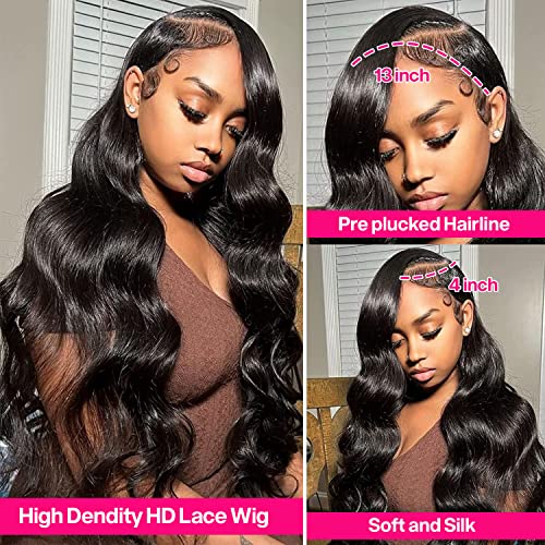 Body Wave Lace Front Wigs Human Hair 180% Density 13x4 HD Lace Frontal wigs Human Hair 30 Inch Transparent Lace Glueless Wigs Pre Plucked with Baby Hair