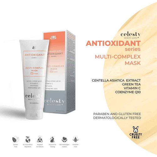 Celest Beauty Antioxidant Deep Face Mask Skincare, Boosts Collagen, Vitamin C, Coenzyme Q10, Alpha Lipoic, 24 Extracts for your Anti Aging Revitalized Radiant Skin. 4 Fl Oz Large Size.