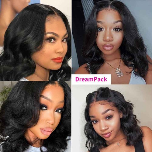 DreamPack Bundles with Closure Human Hair Body Wave Bundles Human Hair with 4x4 Lace Closure 100% Unprocessed Virgin Hair Extensions Natural Color (10" 10" 10" + 8" closure)