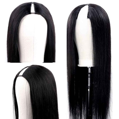 Amznlady 200% Density V Part Wig Human Hair Straight Human Hair Glueless Wigs with Drawstring Upgrade U Part Human Hair Wig for Women No Leave Out No Sew In Natural Color 20 Inch