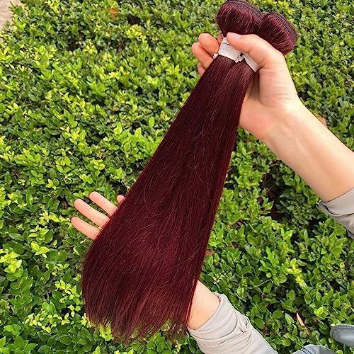REMY Straight Human Hair Bundles Red Human Hair 99j Burgundy Color 24 Inch Unprocessed Brazilian Virgin Human Hair 1 Bundle Double Weft Extension