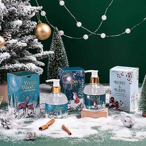 ROMIIE ZOI Christmas Liquid Hand Soap with Gift Box - 260ml/ 9 fl. Oz - Variety Pack of 3£¨Winter Woods£¬Snowy Joy, Berry and Birds£©