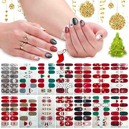 SILPECWEE 14 Sheets Nail Polish Strips Christmas Nail Wraps for Women Self Adhesive Nail Polish Stickers Gel Nail Strips Fingernails Stickers Holiday Nail Art Accessories with Nail File