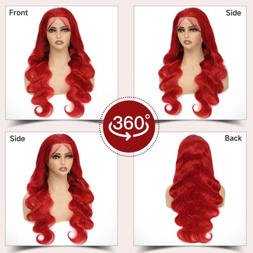 KEKEYY 28 Inch Red Lace Front Wigs Human Hair 200% Density HD Lace Front Wig 13x4 Body Wave Lace Frontal Wigs Human Hair Pre Plucked Red Wig