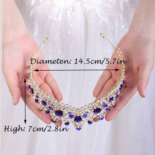 Wekicici Wedding Crown Emerald Crystal Rhinestone Tiara Blue Bridal Princess Tiara Headbands Hair Accessories for Bride Party Bridesmaids Birthday Prom Halloween Costume Cosplay Gifts(Blue)