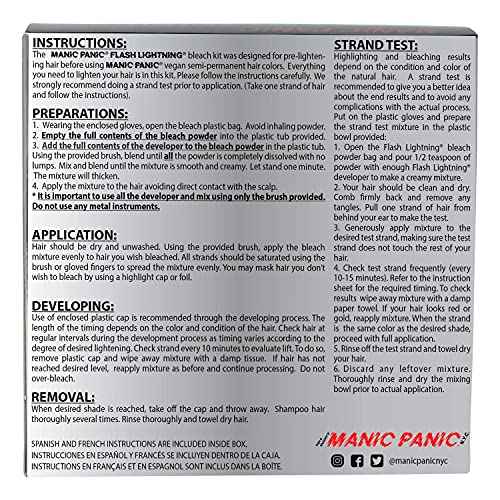 MANIC PANIC Flash Lightning Super Strength Bleach Kit - 40 Volume Developer + Bleach Powder - Hair Lightener for Dark Hair + Lifting up to 7 Levels - Vegan & Cruelty Free