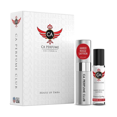 CA Perfume Duo Impression of Amber Rouge Saffron For Women and Men Fragrance Layering Set Bundle – Eau De Parfum + Body Oil Roll-On Bottle (Set of 2, 0.27 Fl Oz + 0.33 Fl Oz)