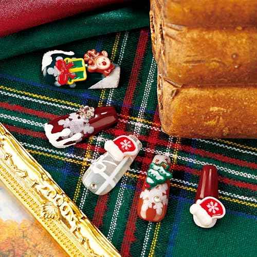 Press On Nails, 10 Pcs, Exclusive for Christmas, Cute 3D Reusable Gel Nails, Thick Acrylic, Custom Made, Long Trapezoid, Stronger, Gifts for Women/Girls (Cute Christmas, M)