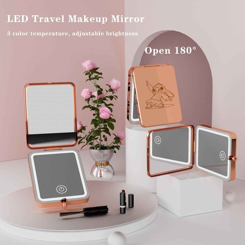 Vanity Mirror with Lights 3x Magnifying,Makeup Mirror with Lights, LED Compact Travel Mirrors for Pocket,Purse, Double-Sided Foldable Handheld, Mini Makeup Vanity Desk Bathroom, Gifts for Women
