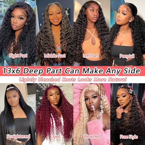 13x6 HD Lace Front Wigs Human Hair 180% Density Deep Wave Lace Front Wig Human Hair Pre Plucked Brazilian Virgin Curly Transparent Frontal Wigs Human Hair for Women 22 Inch
