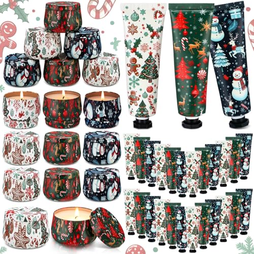 24sets/48pcs Christmas Bulk Gifts for Women 3.5oz Scented Candles & Hand Cream Lotion Set Christmas Stocking Stuffers Xmas Hand Cream Gift Relaxing Spa Set Travel Size Mini Lotion for Xmas Party Favor
