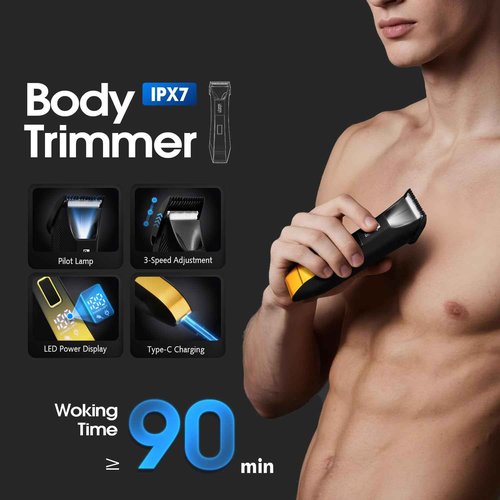 DSP 4-in-1 Men's Grooming Kit, Manscape Adjustable Beard Trimmer, Body Trimmer, Nose Hair Trimmer & Foil Shaver, IPX7 Waterproof, LED Display, Cordless for Face & Body, for Home, Gift for Men