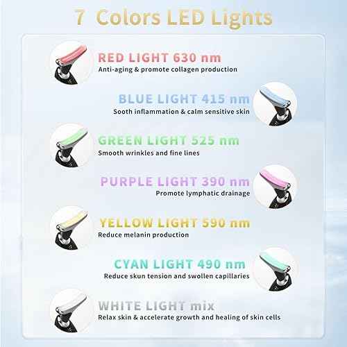 Facial Beauty Device, Multifunctional Facial Skin Care Tools with Vibration, Red and Blue LED Light, 7 Color Led Face and Neck Beauty Device for Home Use, Improve Skin