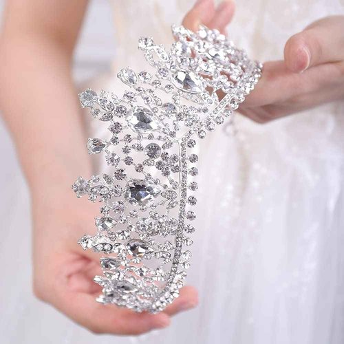 JWICOS Crystal Pearl Queen Tiara for Women and Brides Crown Sparkling Headpiece (silver)