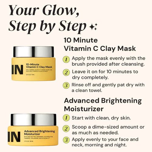 Gleamin Brightening Duo – Vitamin C Clay Mask & Advanced Brightening Moisturizer for Dark Spots, Uneven Tone & Glowing Skin