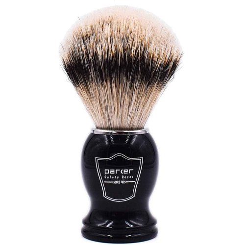 Parker Silvertip Badger Shaving Brush with Resin Handle & Resin Stand | 22mm Soft Knot for Rich Lather | Handcrafted Brush for Shave Cream or Soap | Premium Wet Shaving Accessory | Iconic Brand