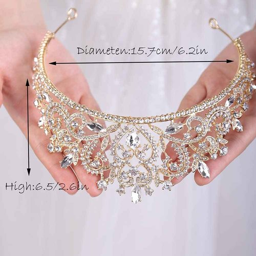 Wekicici Wedding Tiaras Rhinestone Princess Crown Crystal Queen Tiaras Bridal Headband Gifts for Women Birthday Wedding Prom Bridal Party Pageant Halloween Costume(Gold)