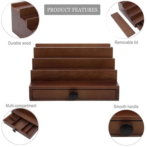 Fengligoo Walnut Cologne Organizer for Men - 4 Tier Wooden Cologne Perfume Display Stand with Drawer and Hidden Compartment, Mens Cologne Holder Shelf for Organizing and Storing