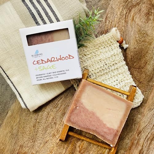 Bluebyrd Soap Co. Cedarwood + Wild Sage Bar Soap | 100% All Natural Essential Oil Soap Bar | USA Made Mens Organic Body Wash Bars | Vegan + Chemical Free (Cedarwood)